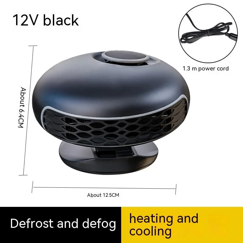 Black YF-180 model portable car warm air blower heater with long power cable for defrosting.