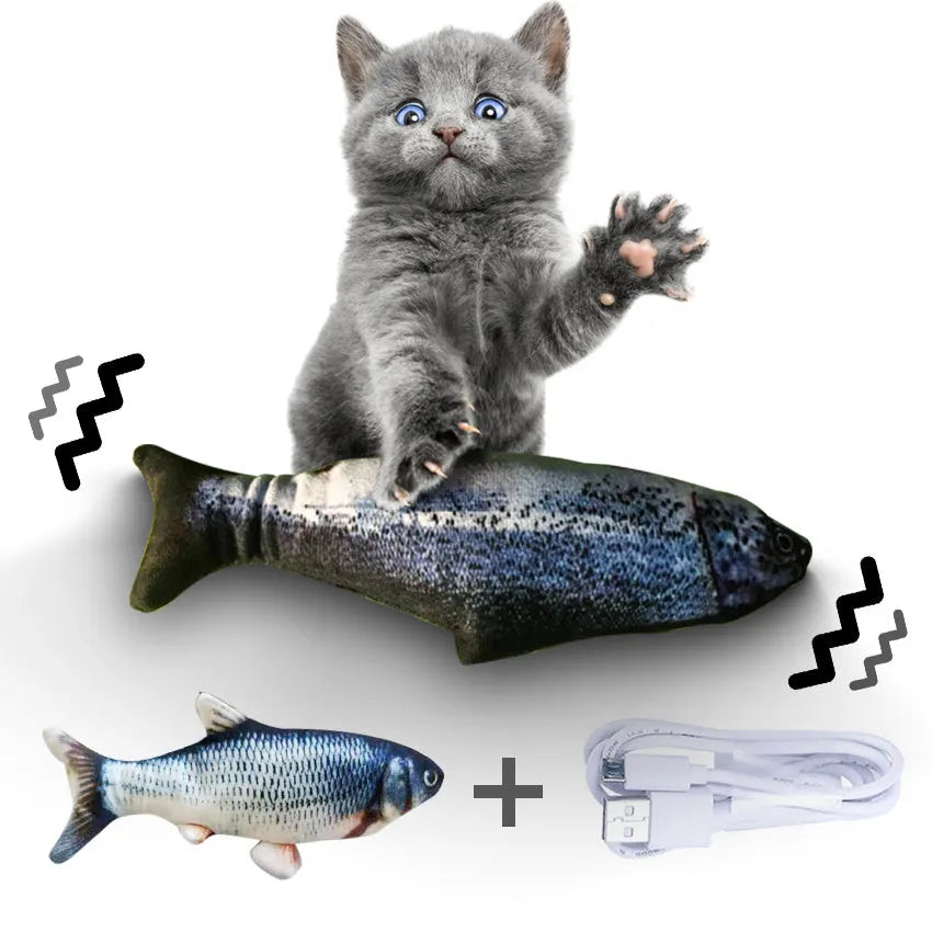 Electric jumping fish simulation cat toy with USB charging cable, 30cm multicolor PP plastic electronic pet toy