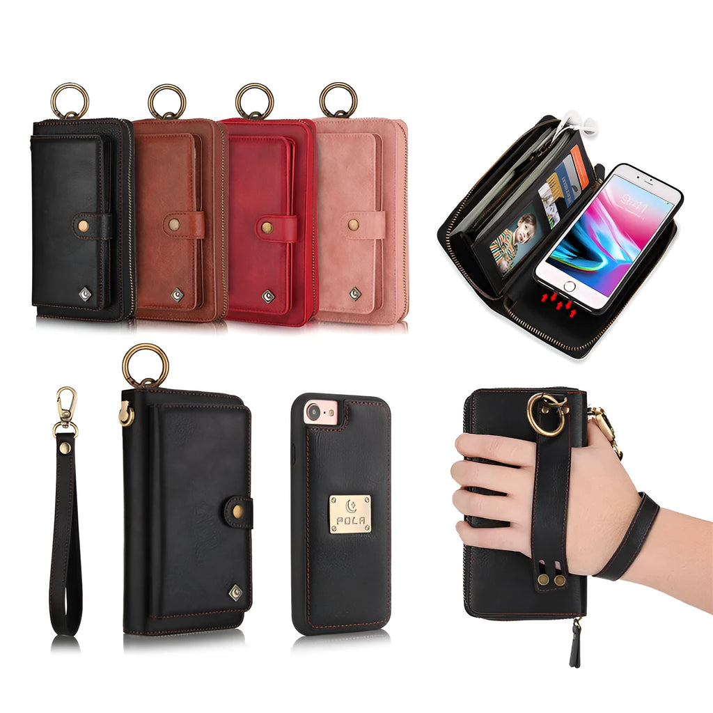 Black detachable wallet case for iPhone 6 Plus 7 Plus 8 Plus with belt clip