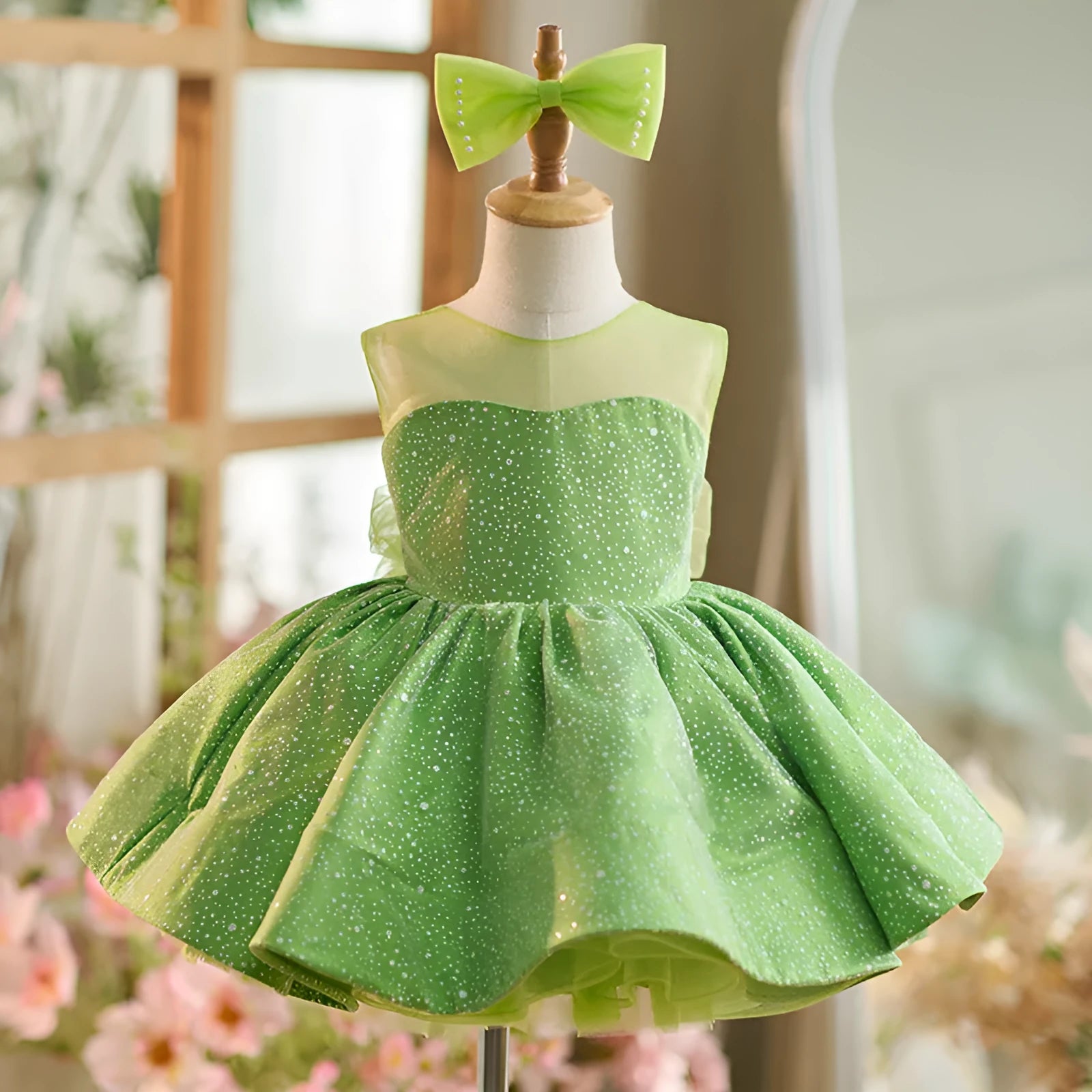Green mint Mambo pettiskirt dress for girls, polyester fabric, full princess style, suitable for 80cm to 160cm height