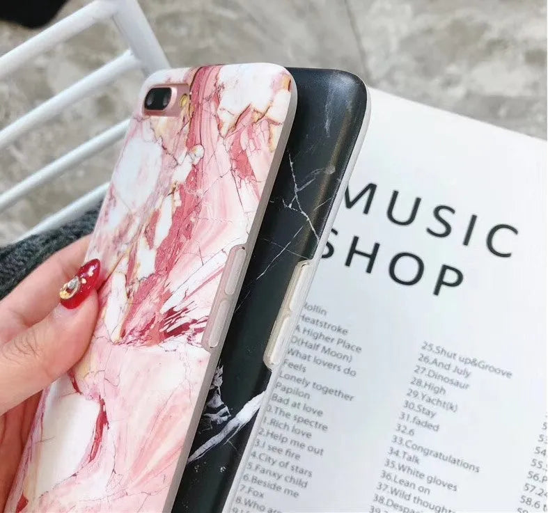 White marble silicone back cover for iPhone 7 Plus with cutouts for camera and charging port
