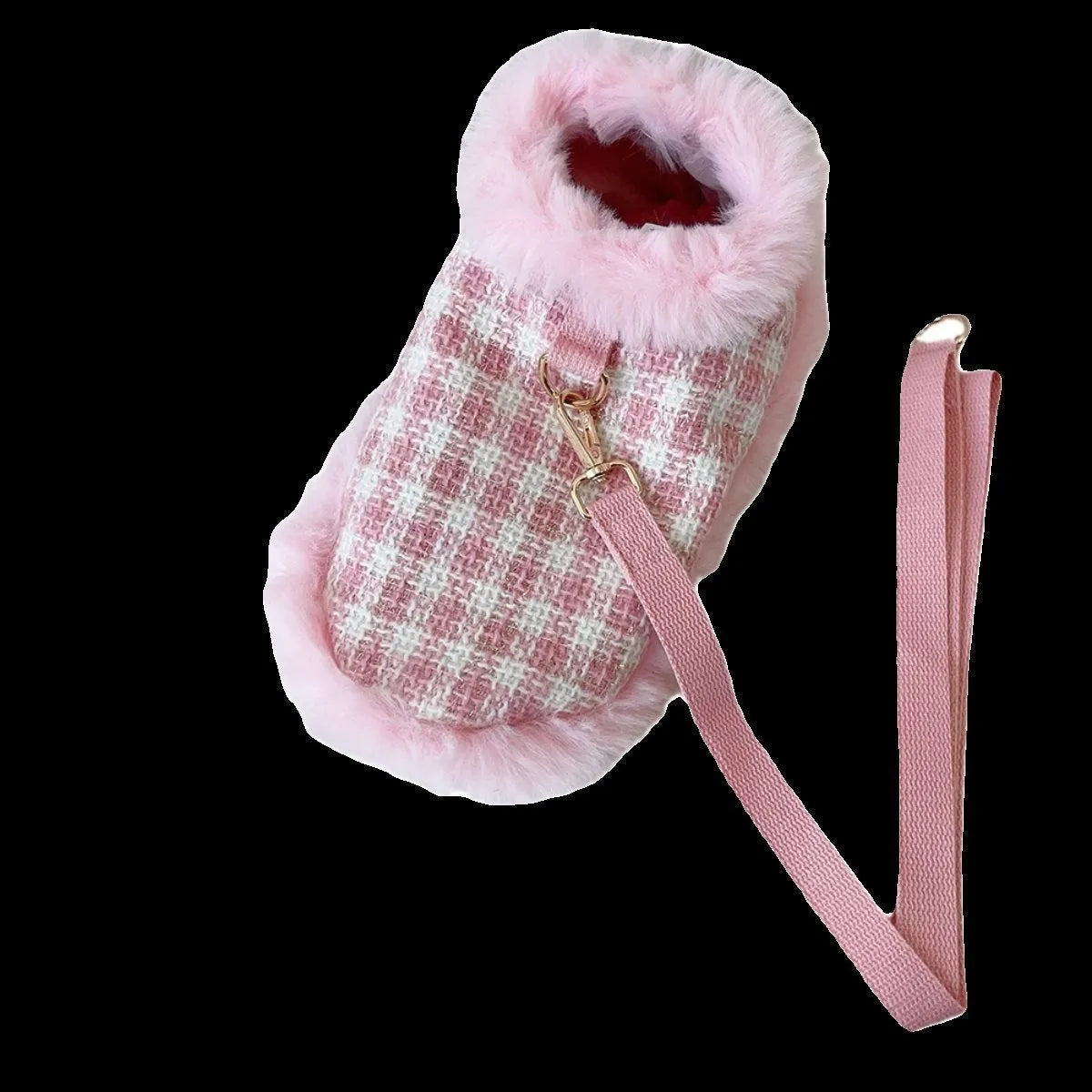 Pink polyester cat cloak with traction rope and matching beret for female pets