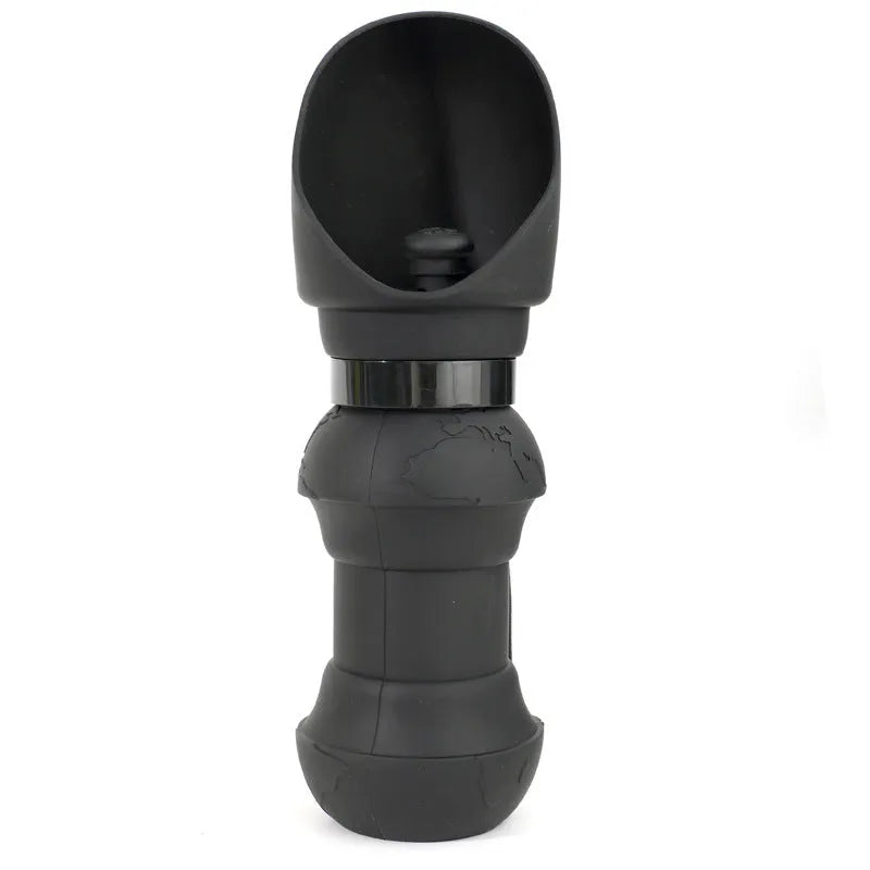 Silicone pet folding water cup shown in pink colour, unfolded ready to use.
