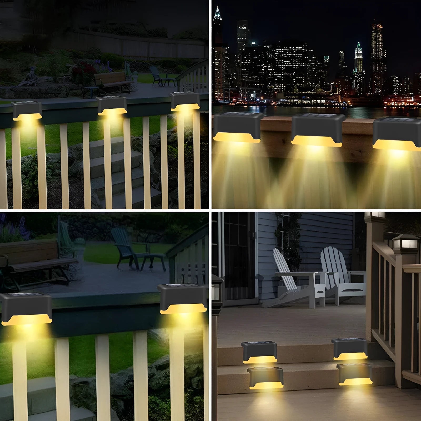 Black waterproof solar LED fence lamp 75mm outdoor step light with warm white glow