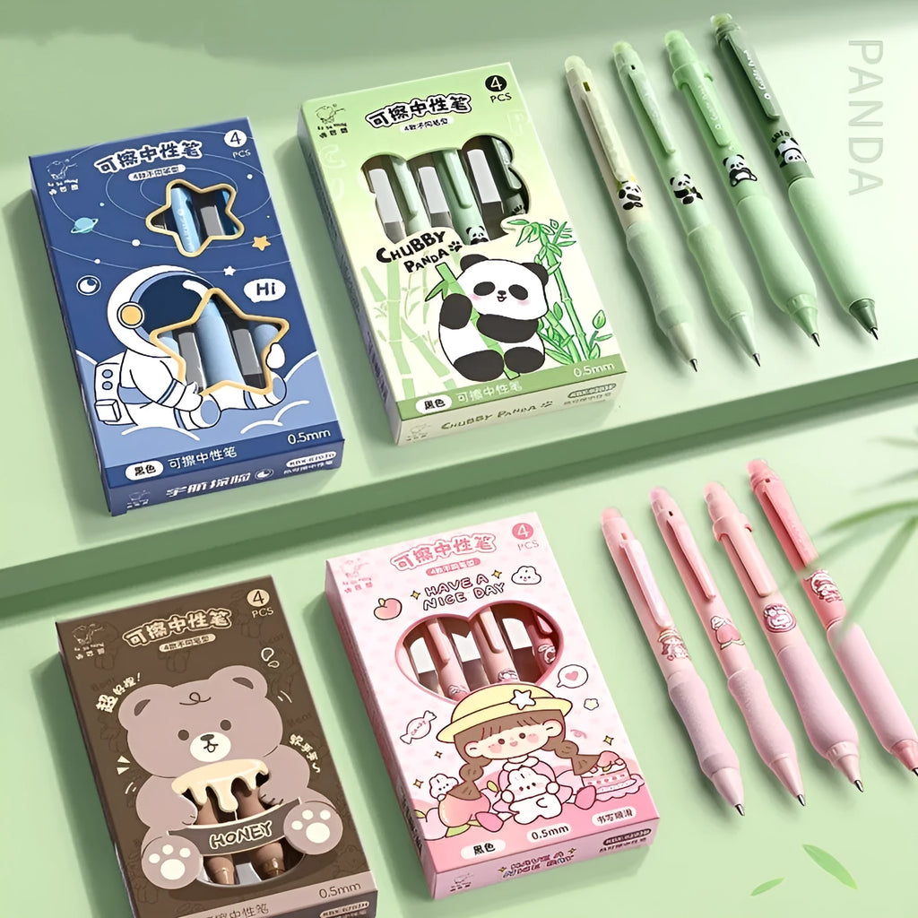 Erasable gel pen with cartoon designs and 0.5mm tip in plastic casing
