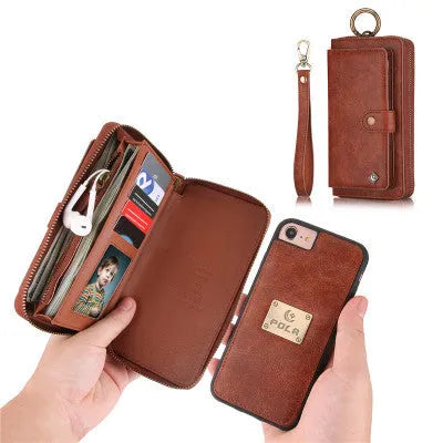 Black detachable wallet case for iPhone 6 Plus 7 Plus 8 Plus with belt clip