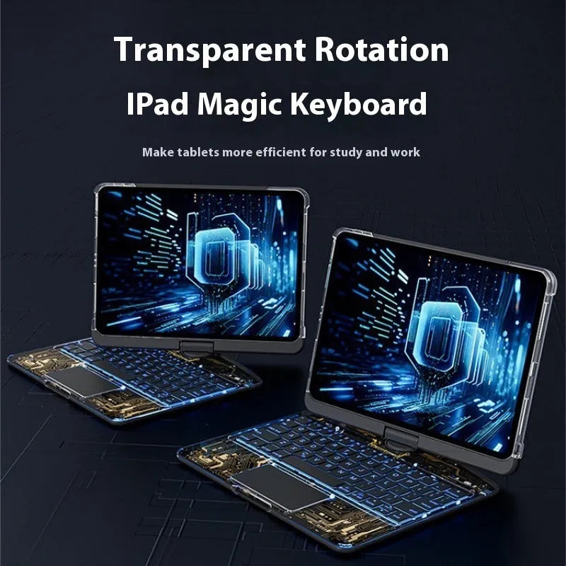 Transparent rotating keyboard case for iPad Air 5 tablet in crystal white colour with protective sleeve