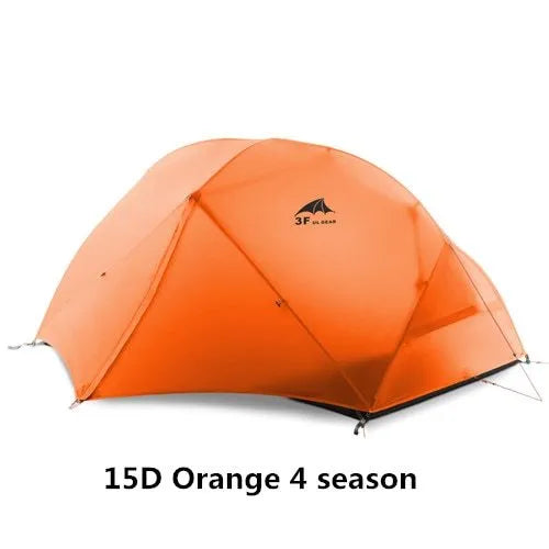 Orange Cloud2 lightweight double tent pitched outdoors with aluminium poles and flysheet