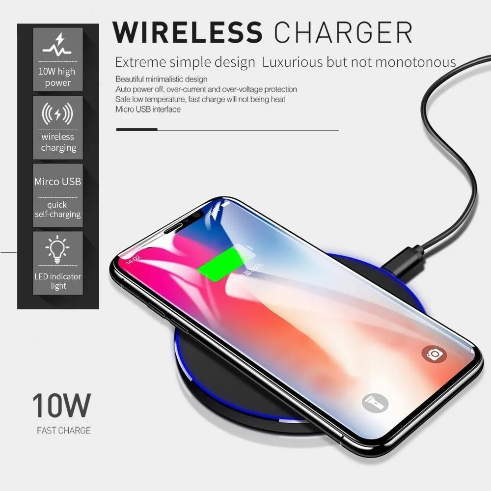 Black on black ultra-thin wireless fast charger with 98mm diameter aluminium construction