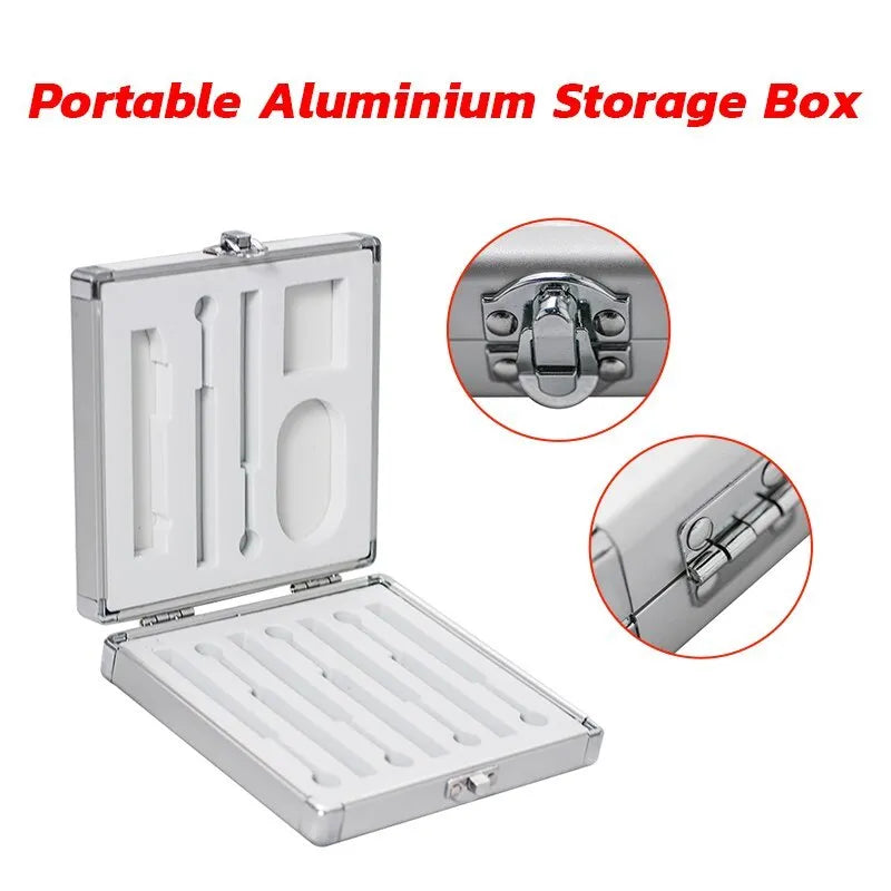 Silver aluminium storage box for soldering irons with compact dimensions