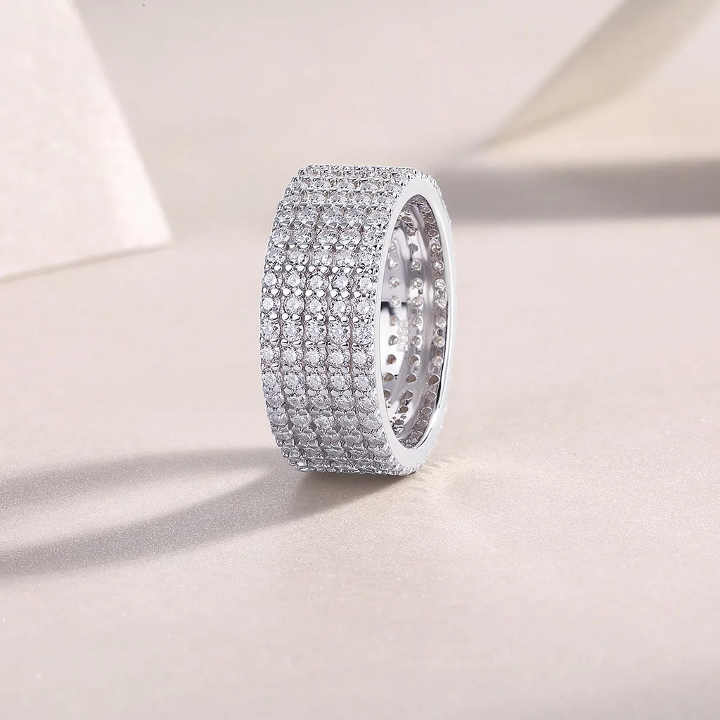 Moissanite wedding ring set in S925 silver with platinum plating, under 0.1 carat, gift box