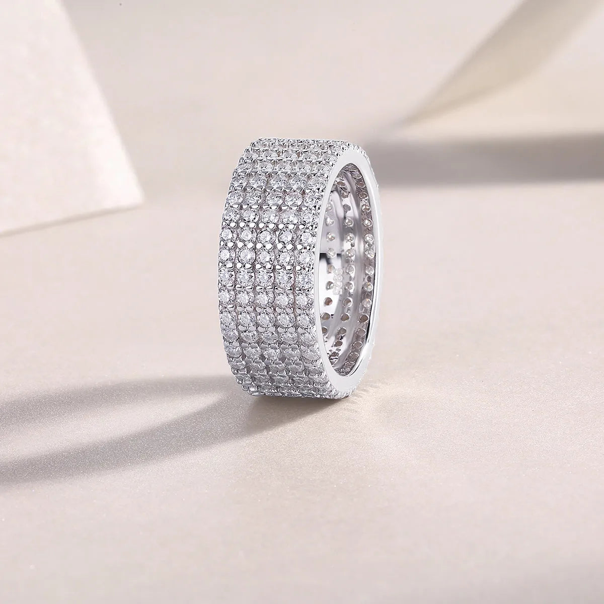 Moissanite wedding ring set in S925 silver with platinum plating, under 0.1 carat, gift box
