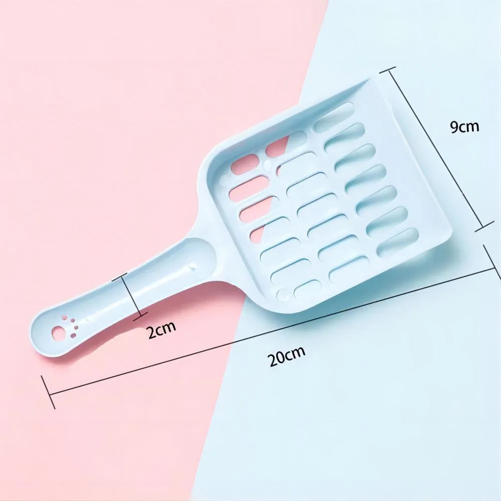 Blue plastic cat litter scoop measuring 20cm length for pet waste removal