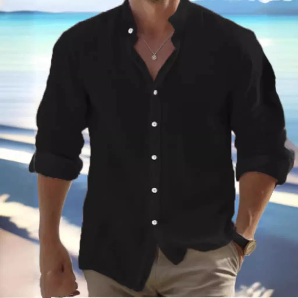 Men's linen button summer beach shirt in long-staple cotton available in multiple colours