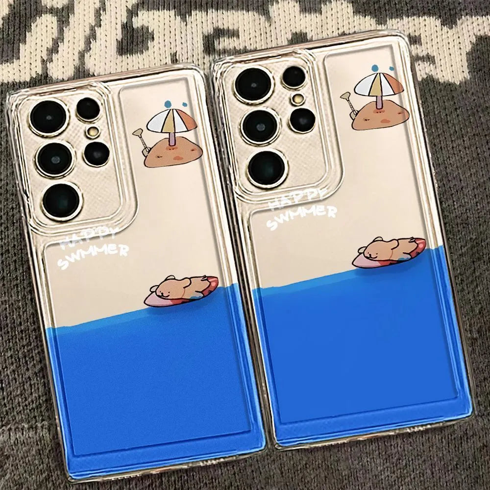 Translucent TPU phone case with summer surfing puppy design for Samsung S23 series