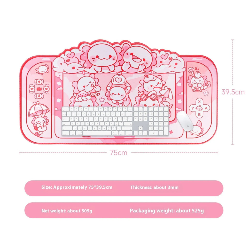 Hexagonal dragon crane machine large mouse pad showing 75×40cm cloth surface with wrist rest and cartoon anime pattern