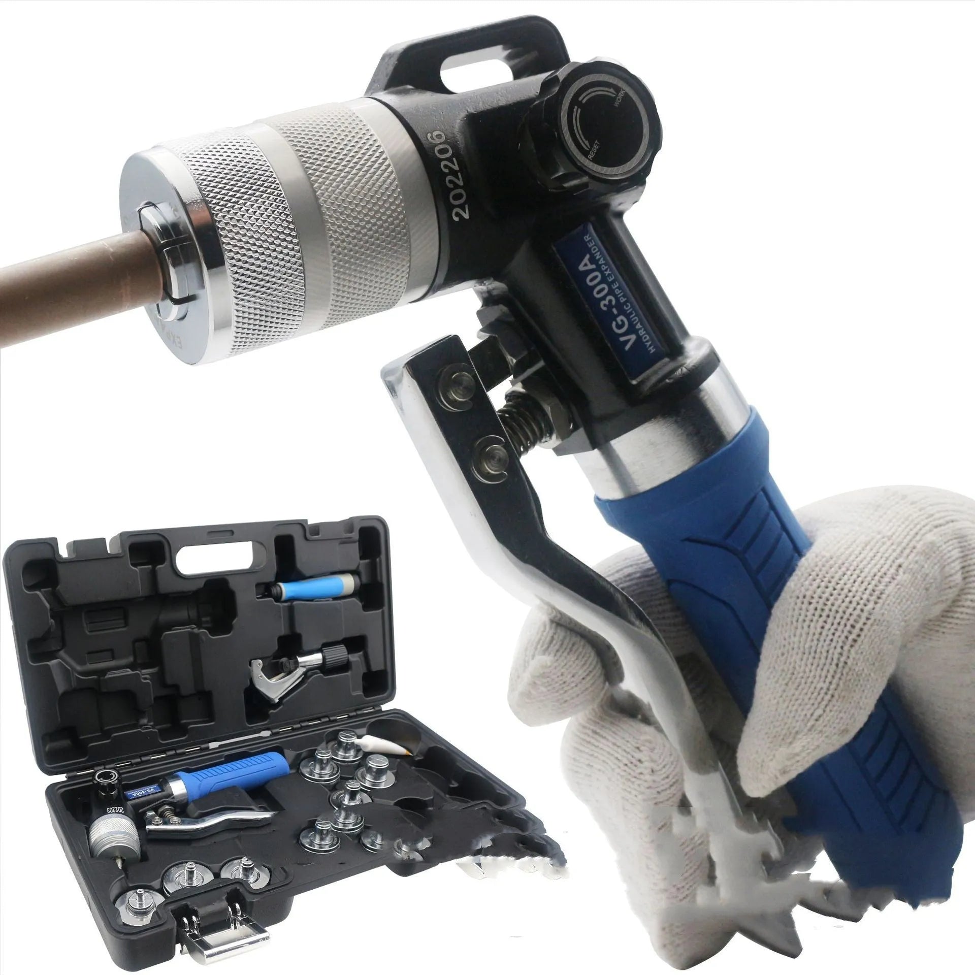 Hydraulic tube expander refrigeration tool, VG-300 style, made from high-strength alloy steel.