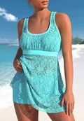 Solid-colour women's conservative two-piece swimsuit with hollow back design