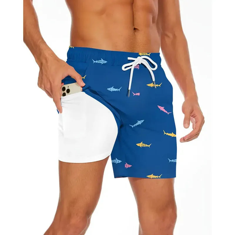 Men's loose-fit polyester casual trousers for beach and summer wear in a solid colour.