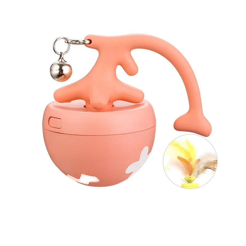 USB electric cat teasing ball toy with fish bone rolling ball design in blue pink yellow colours