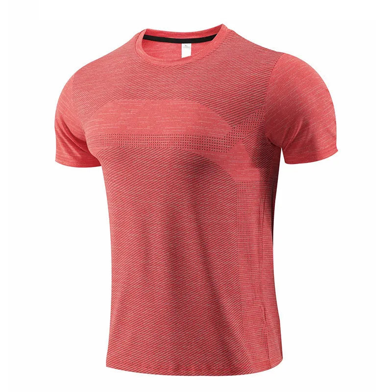 Men's short sleeve sports t-shirt in polyester spandex fabric for running and basketball.