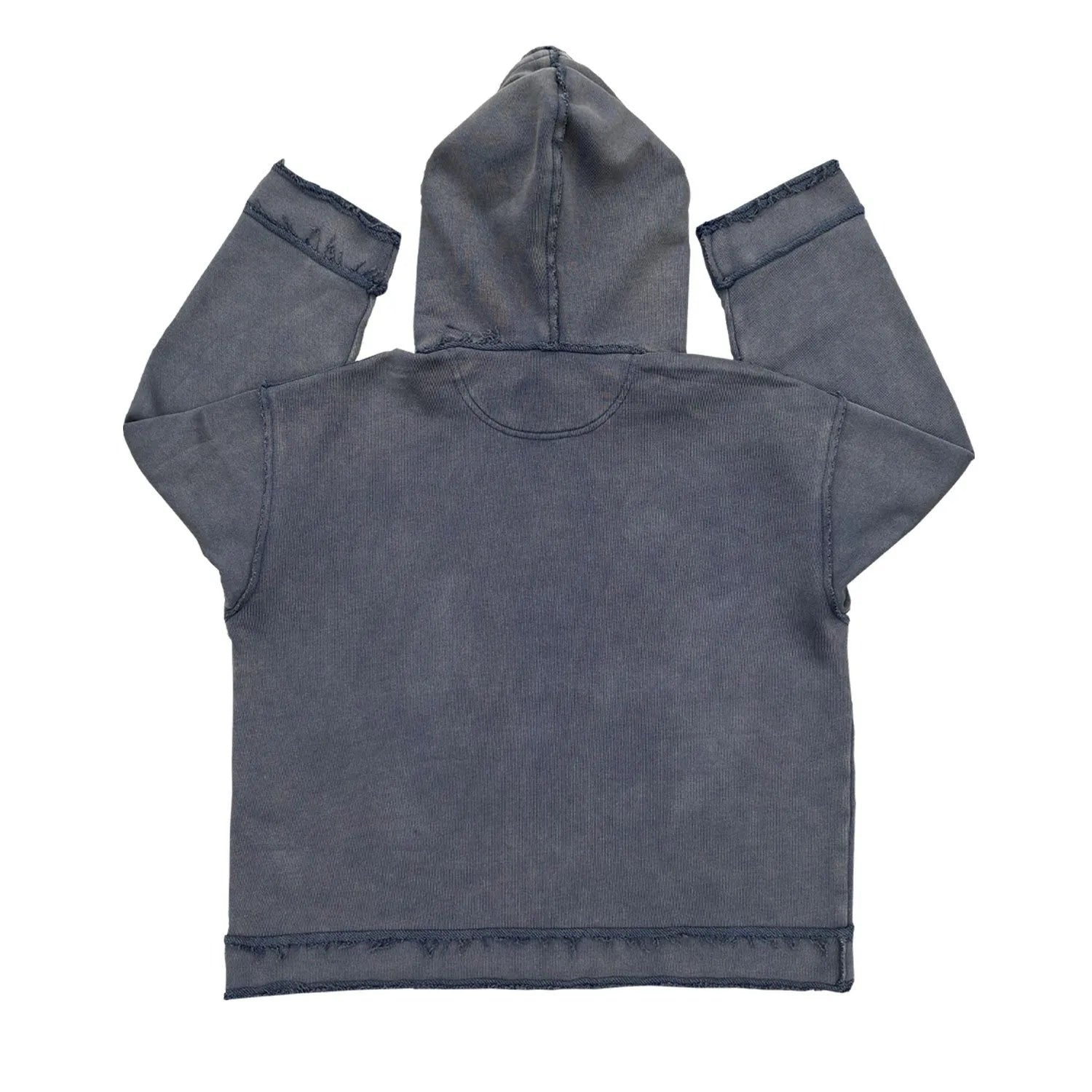 Dark blue hooded sweater showing the front and the reverse side with The Sun Also Rises text.