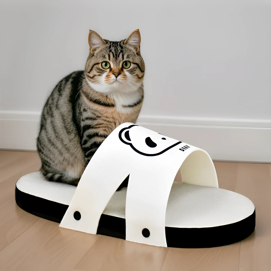 White corrugated paper cat scratch board with slipper-style design