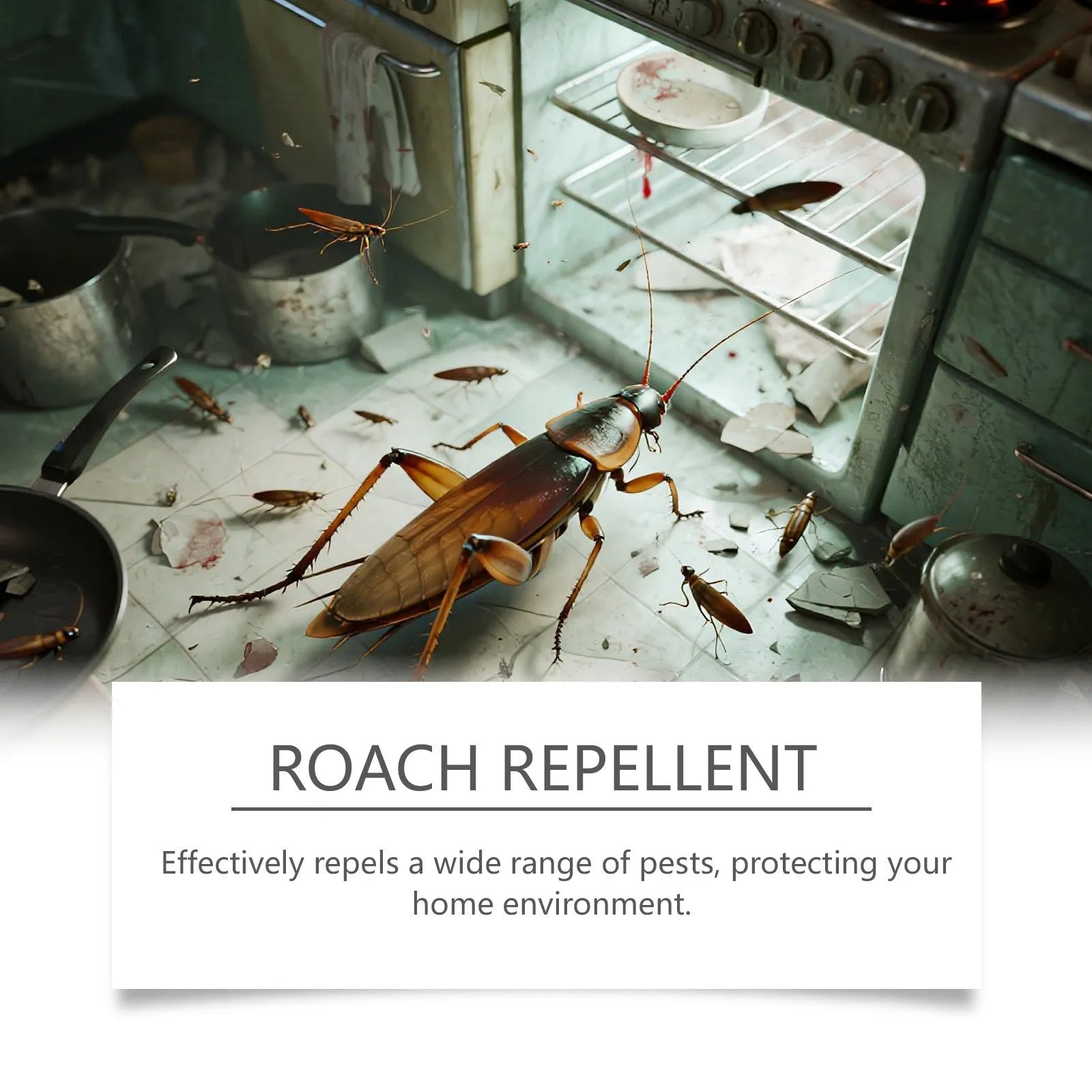 Eight cockroach bait formula stickers with adhesive backing for indoor kitchen pest control