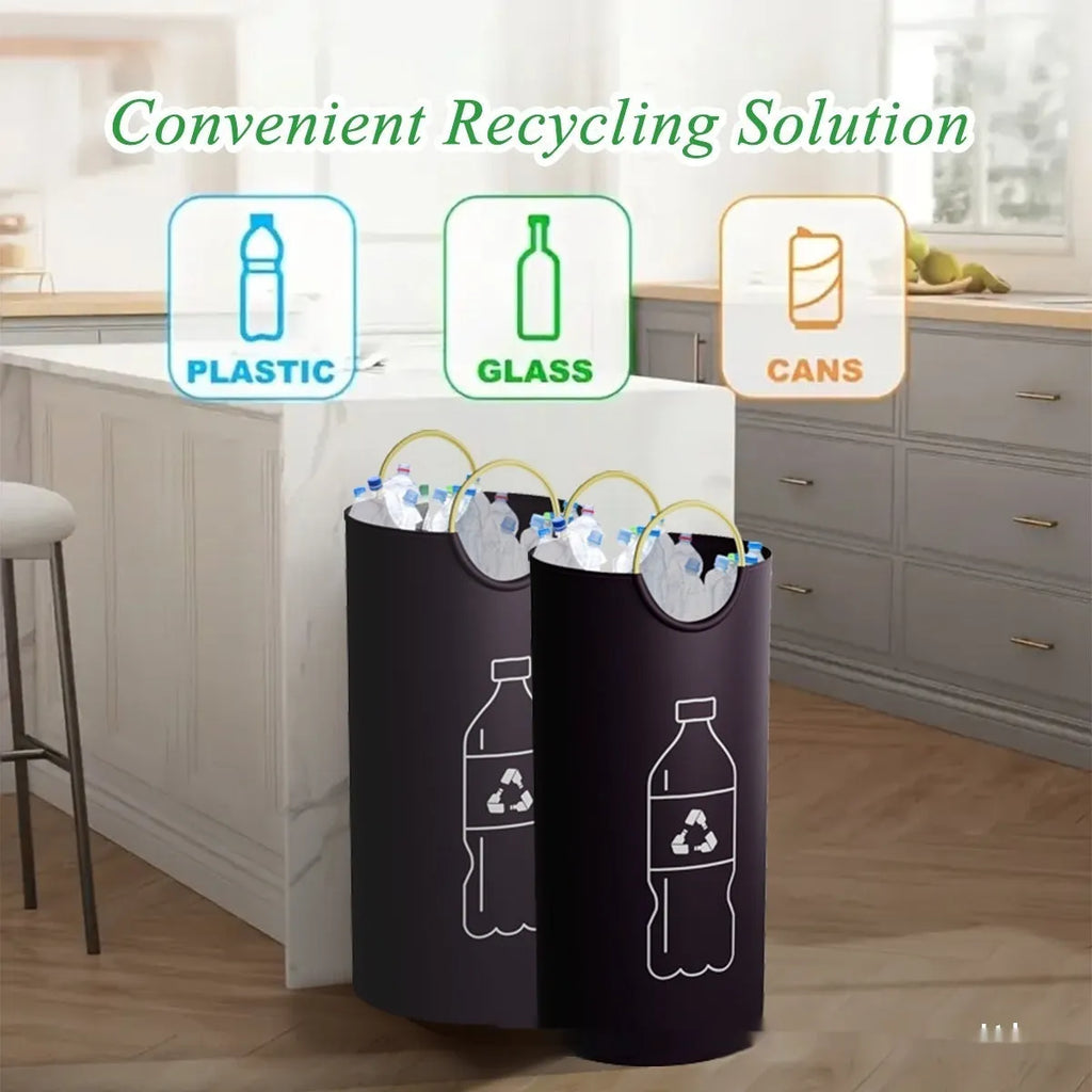 Round portable plastic trash can with dimensions 38cm diameter by 72cm height