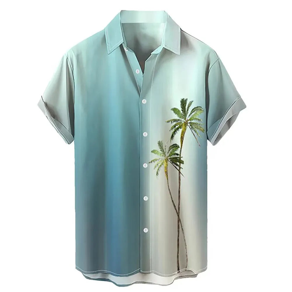 Men's Hawaiian summer shirt with 3D printed pattern in regular fit cardigan style
