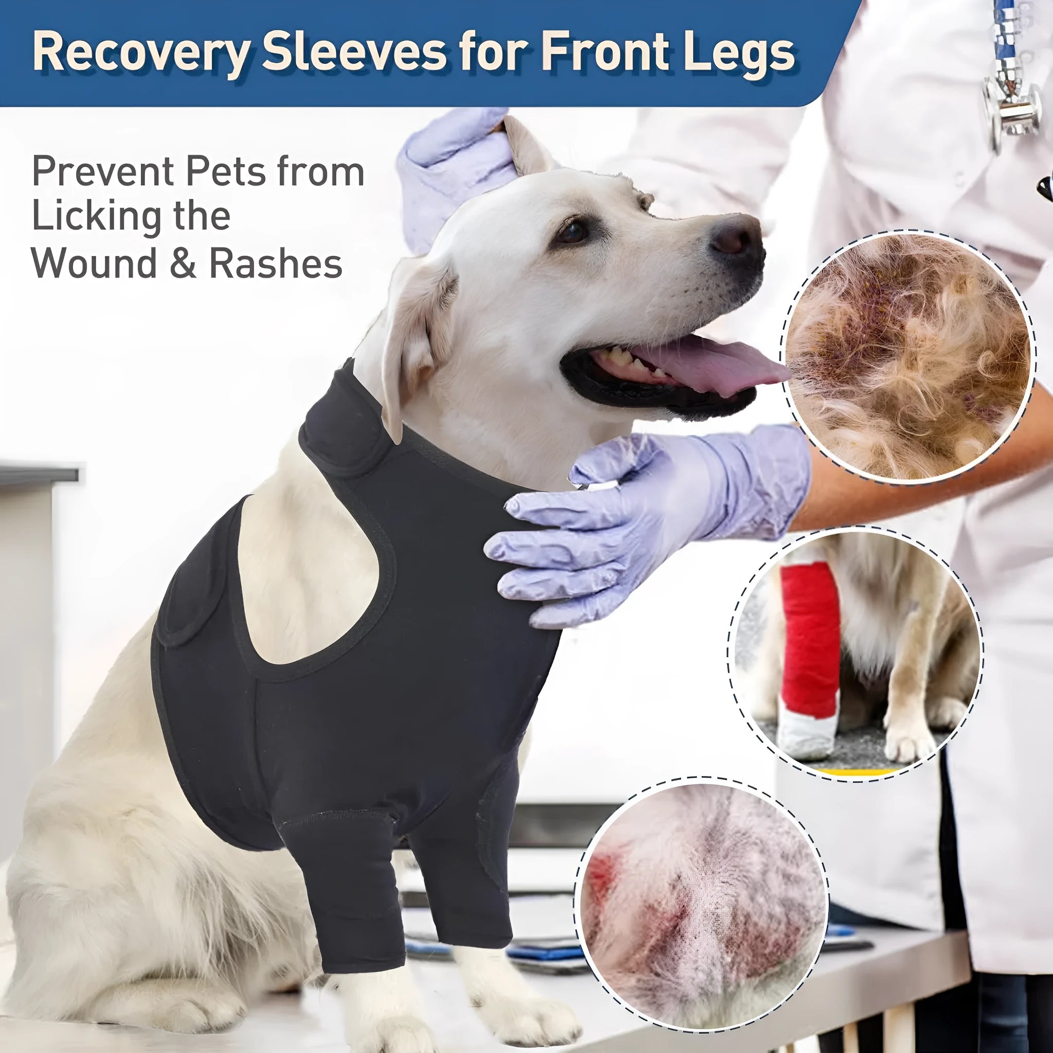Pet protective gear double front leg cover for dogs in black polyester with six size options S to 3XL