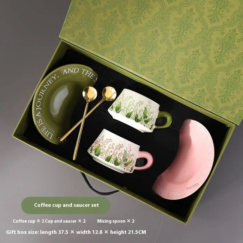 Ceramic coffee cup and saucer set for two people with 300ml capacity cups