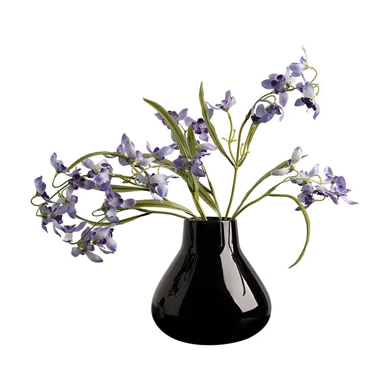 Black and white ceramic round belly French high-sense decorative vase with optional flower ornaments
