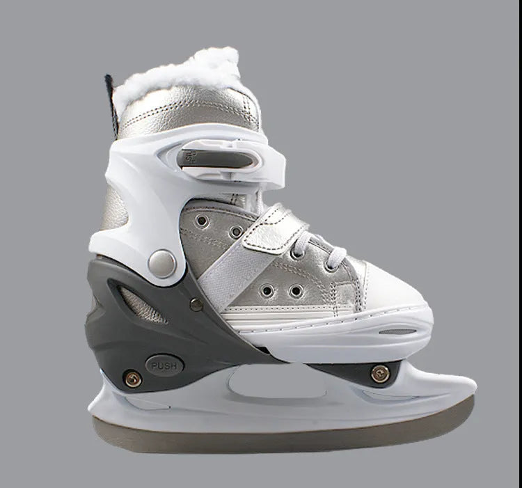 Men and women unisex simple warm ice skates with cold-proof leather upper in black colour