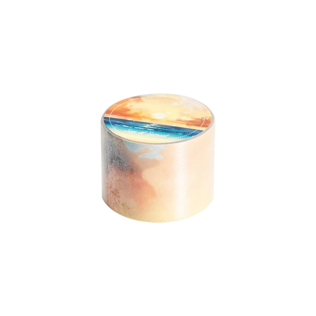 Roll of Japanese paper decorative tape with sky theme designs including clouds and nebula patterns