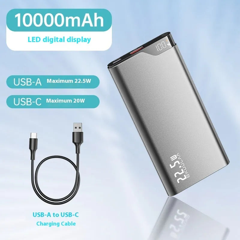 Super large capacity power bank 225W fast charge alloy shell tarnish colour 10000 MA with data cable