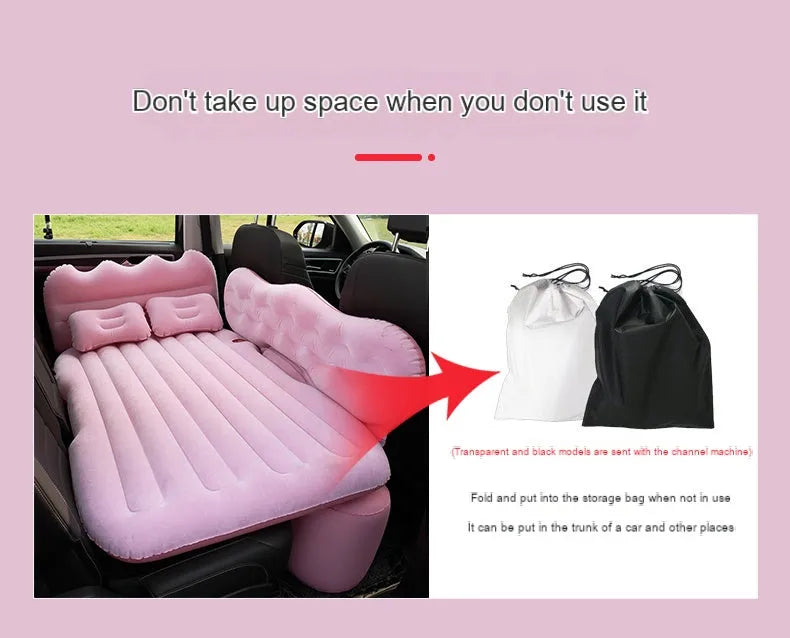 Inflatable car bed with split design, thickened high-density flocking fabric, in black colour
