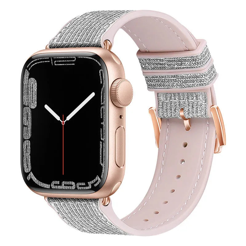 Diamond-encrusted double-sided allochroic silica gel strap for Apple Watch 38-49mm in rainbow colour
