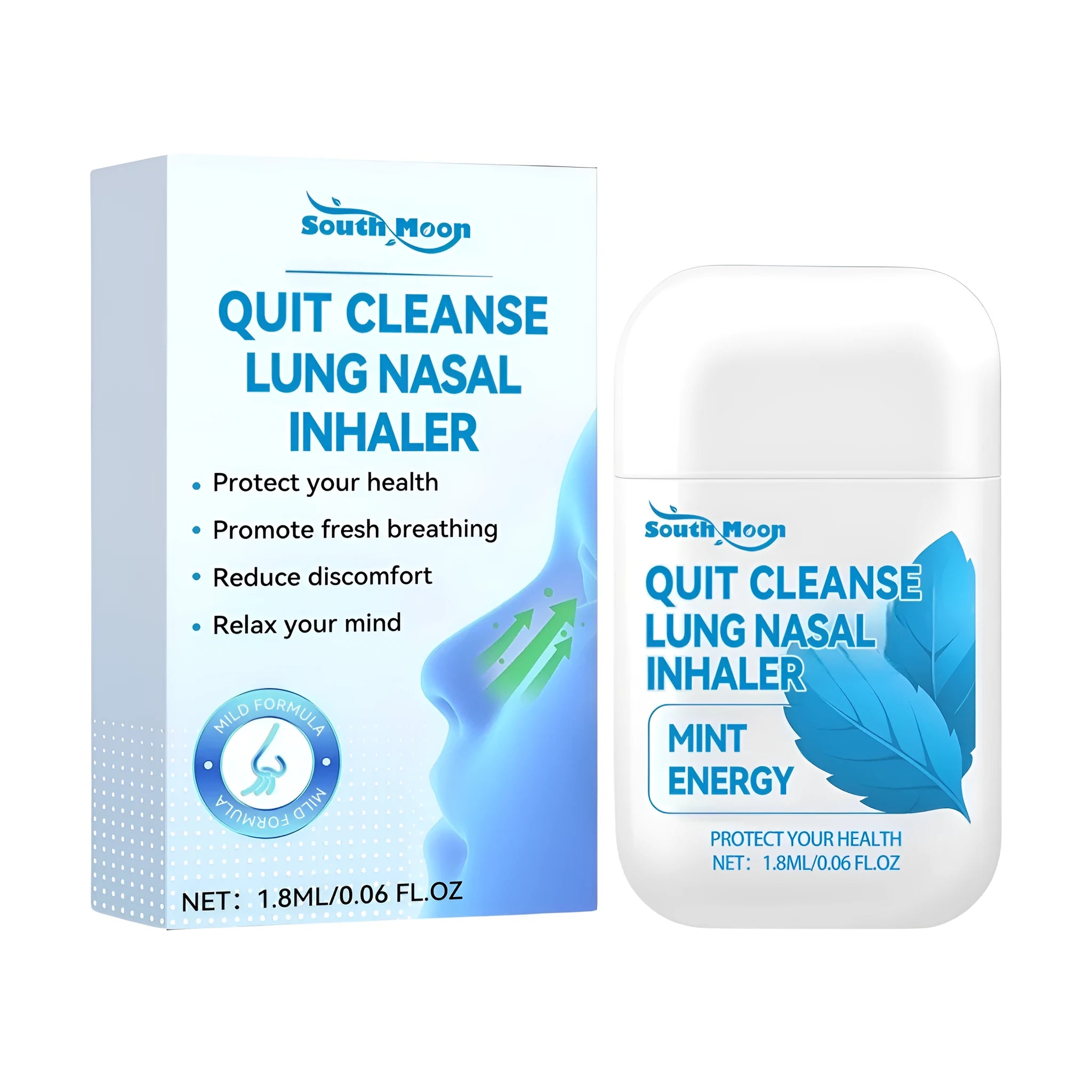 Lung Cleanse Nasal Inhaler device with 1.8ml herbal menthol spray for sinus relief.