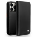 Genuine leather flip cover for iPhone 14 with anti-drop protection, black colour