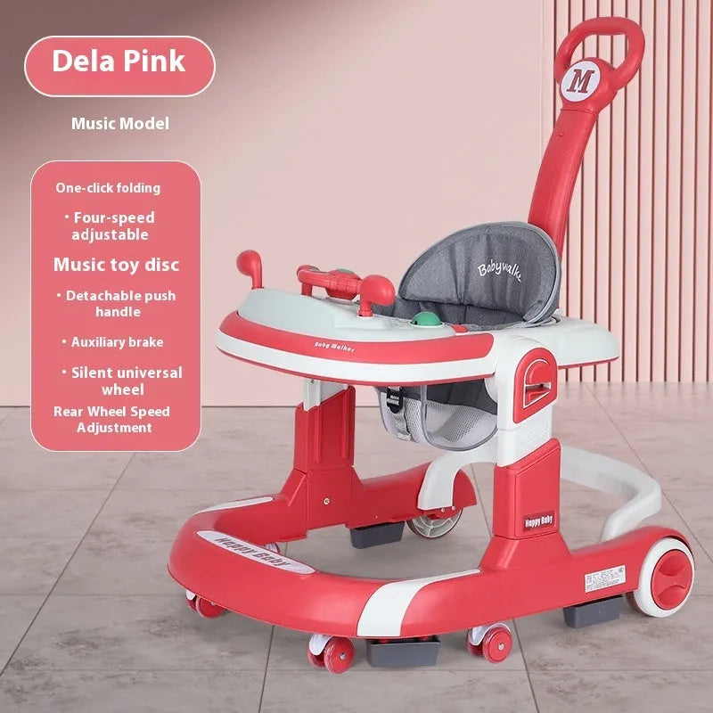 Baby walker lightweight folding anti-rollover with black plate music pattern and sunshade