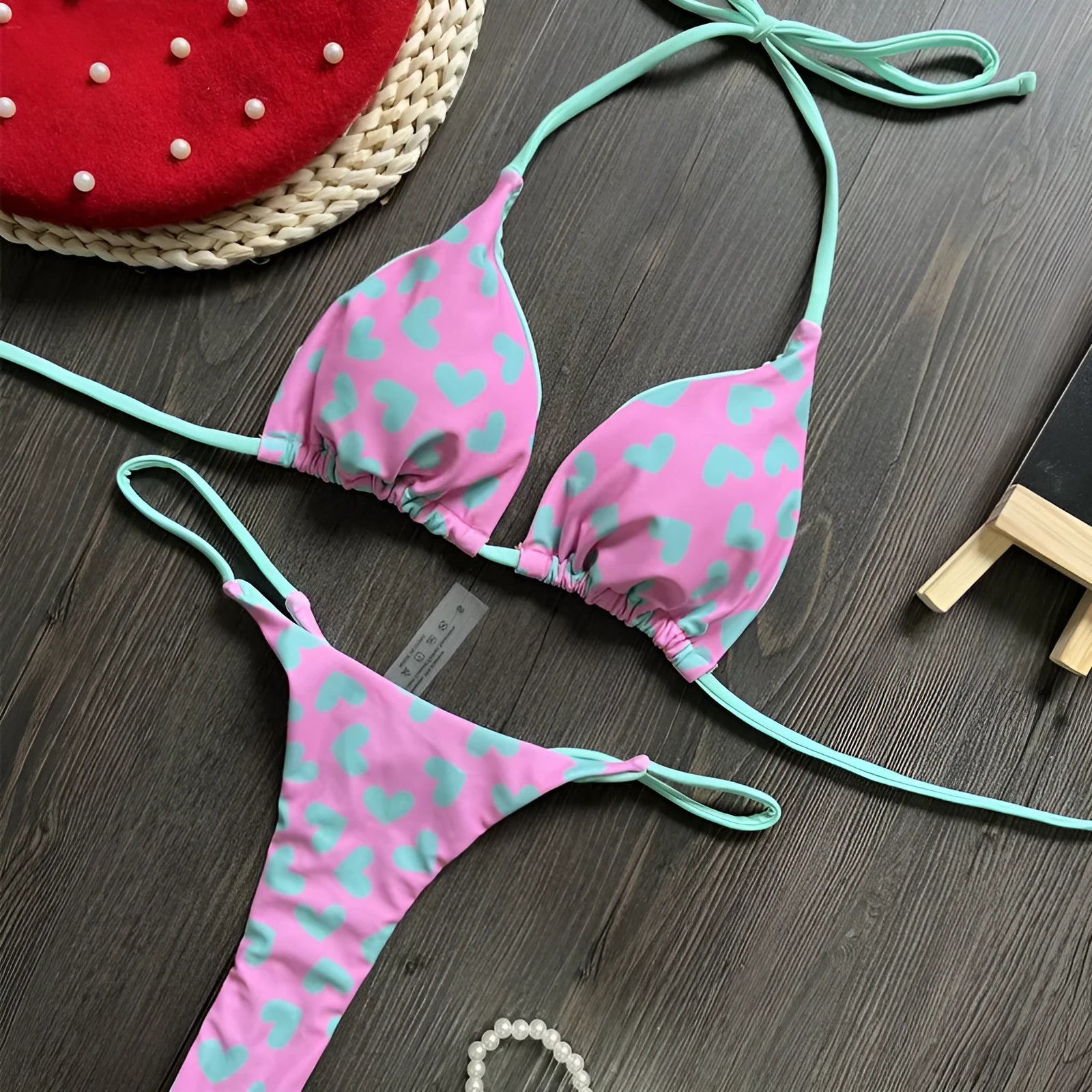 Heart print one-piece swimsuit with a backless split, in colours RT1883 or R2112