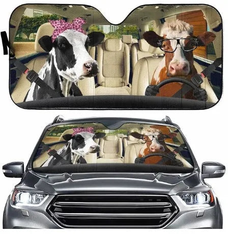Aluminium foil car sun shield with a telescopic frame extended, designed for the front windshield.