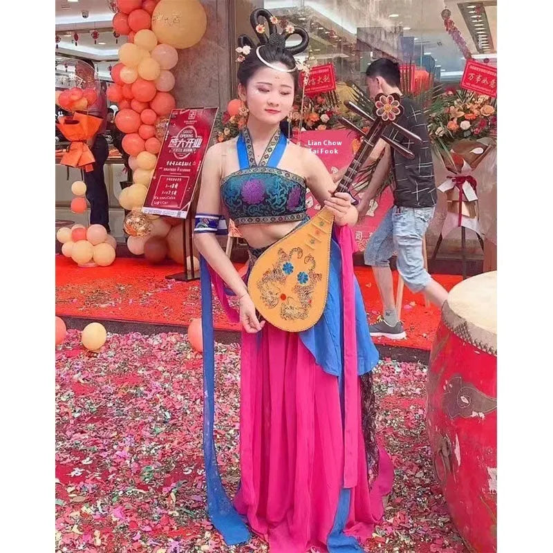 Golden Double Phoenix simulation plastic pipa prop 64.5cm with handmade stickers for Dunhuang dance