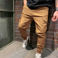 Mens casual cargo trousers, solid colour, mid-waist, with pockets, free ironing fabric, small feet opening
