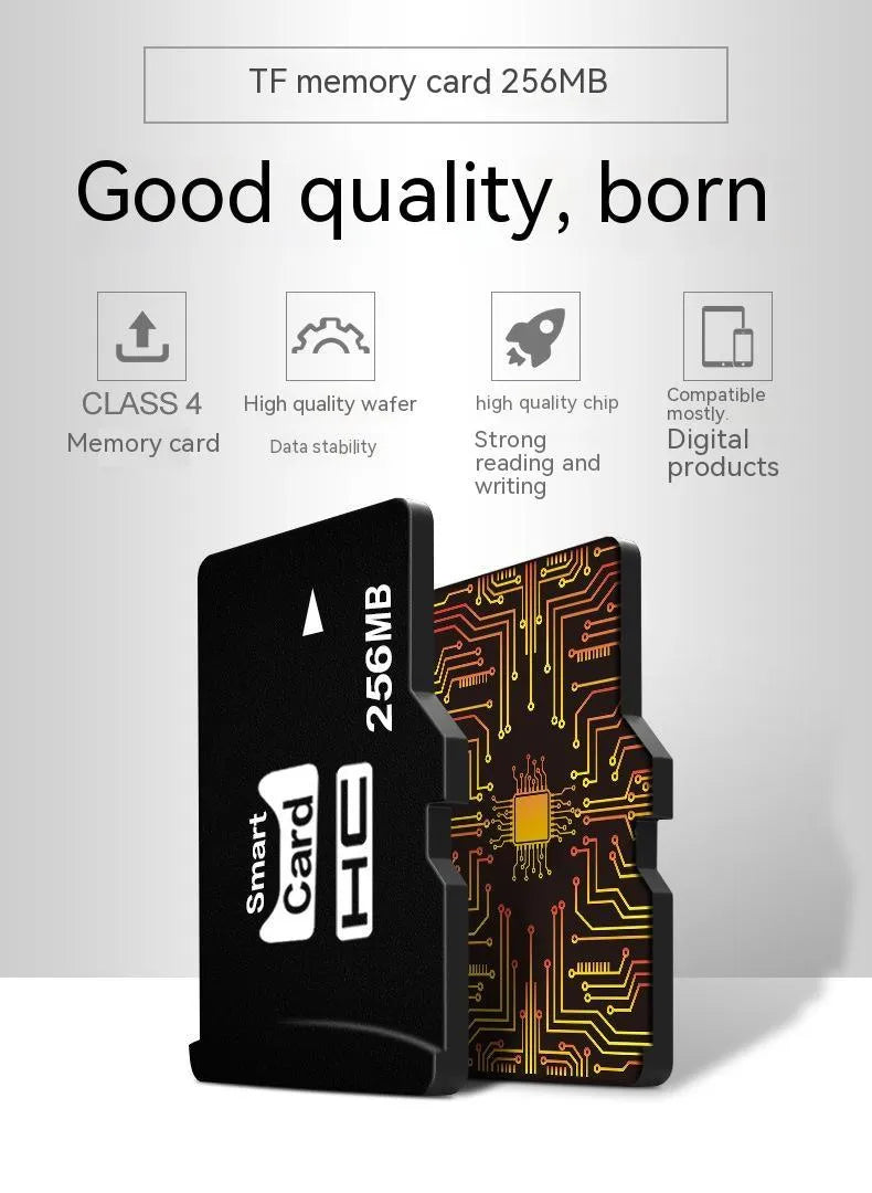 256MB TF memory card with compact dimensions in gift-ready packaging