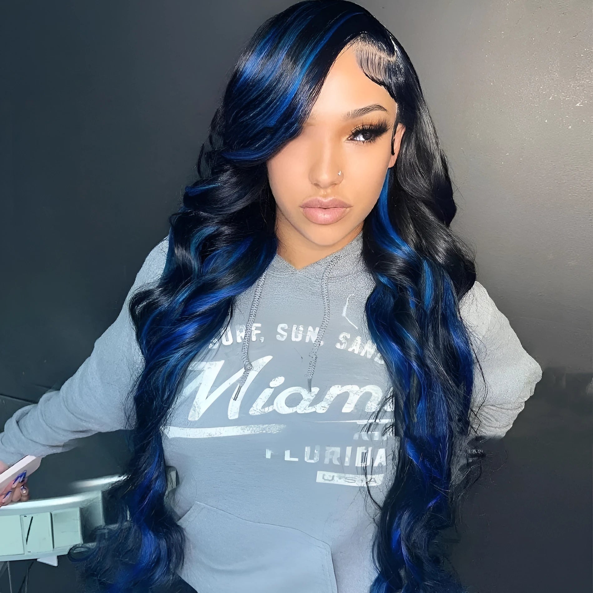 Real human hair lace front headgear for women in a long, straight style with a 4x4 lace front.