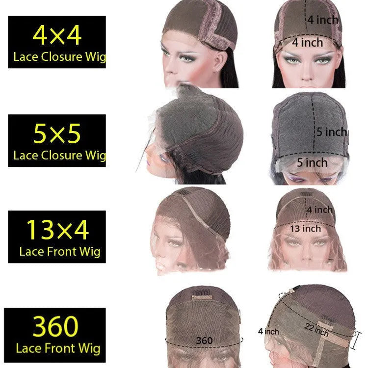 Real human hair lace front headgear for women in a long, straight style with a 4x4 lace front.
