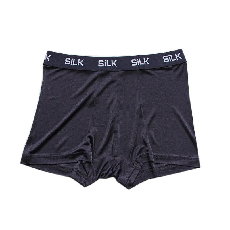 Men's loose fit silk shorts in navy blue with mid waist design for casual summer wear
