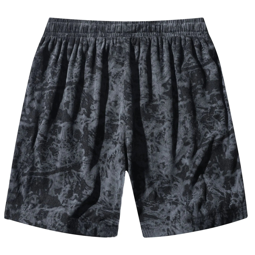 Men's corduroy camouflage athletic shorts with micro-elastic high-waist design
